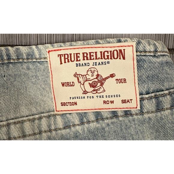 True Religion Women's Blue Leila Cuffed Slung Baggy Jean Size 31 Distressed - Picture 8 of 9